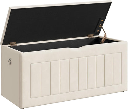 Signature Home 100 cm Speelgoedkist met Fluwelen Bekleding – Opbergbank met Scharnier en Handgrepen, Schoenenbank met Opbergruimte voor Kinderkamer en Woonkamer – Beige