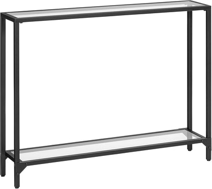 Signature Home Consoletafel met Planken – 100 cm Sidetable met Gehard Glazen Tafelblad – Smalle Haltafel & Bijzettafel – Moderne Opbergtafel voor Hal, Woonkamer en Entree