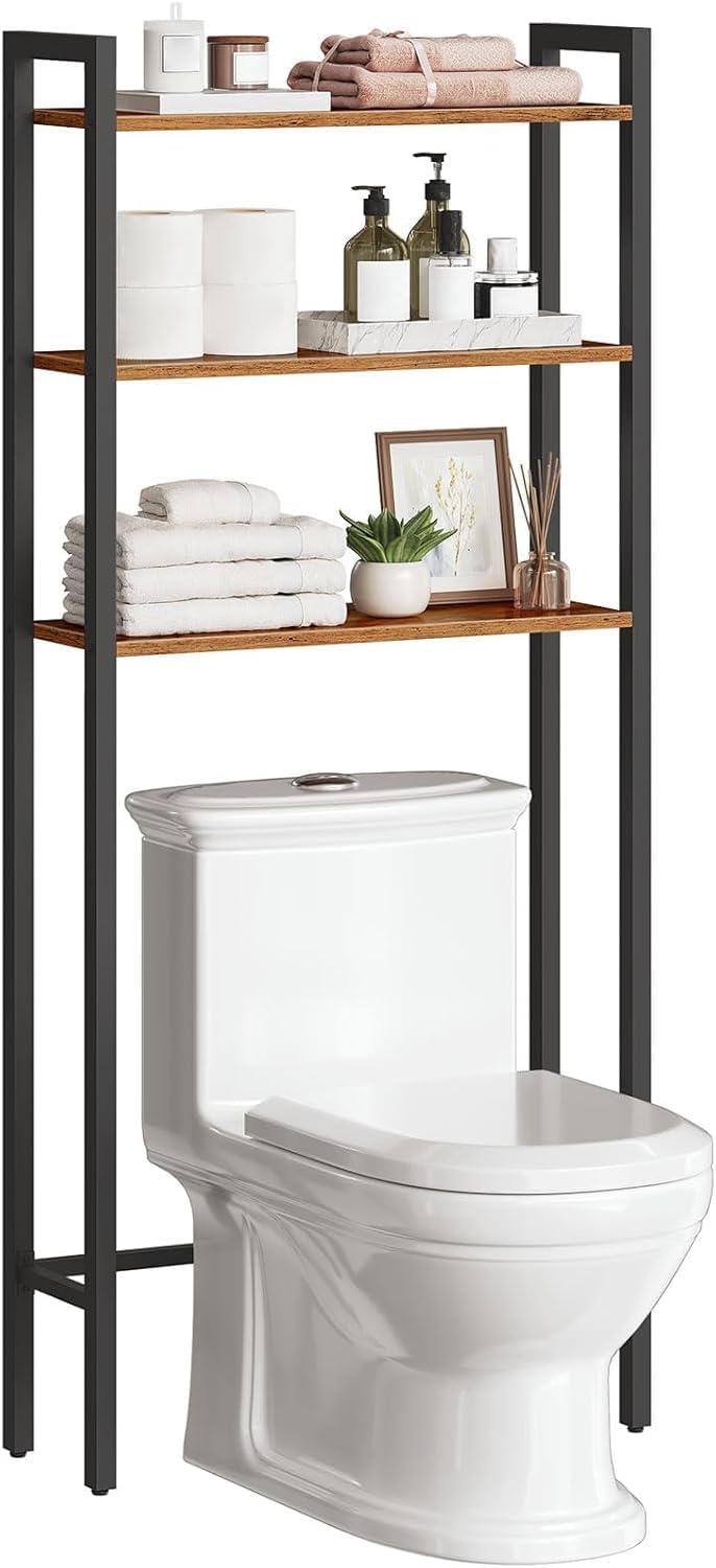 Signature Home Toiletkast / Badkamerrek met 3 planken, Wasmachinerek, Multifunctioneel industrieel rek, Retrostijl, Ruimtebesparend, Eenvoudig te monteren, Donkerbruin