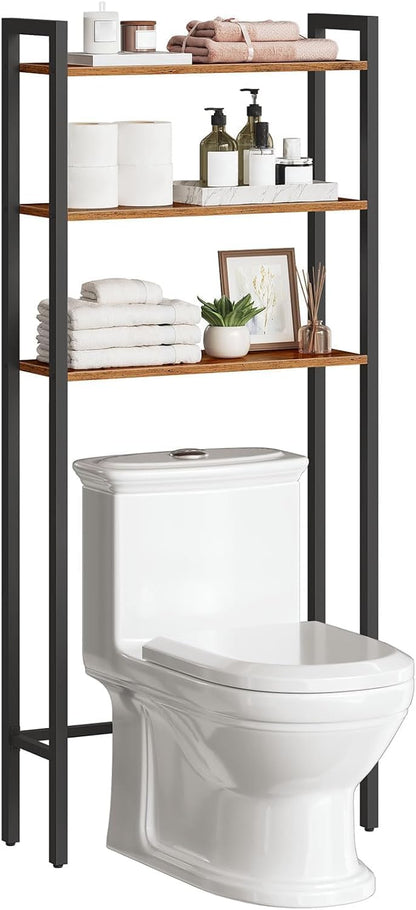 Signature Home Toiletkast / Badkamerrek met 3 planken, Wasmachinerek, Multifunctioneel industrieel rek, Retrostijl, Ruimtebesparend, Eenvoudig te monteren, Donkerbruin