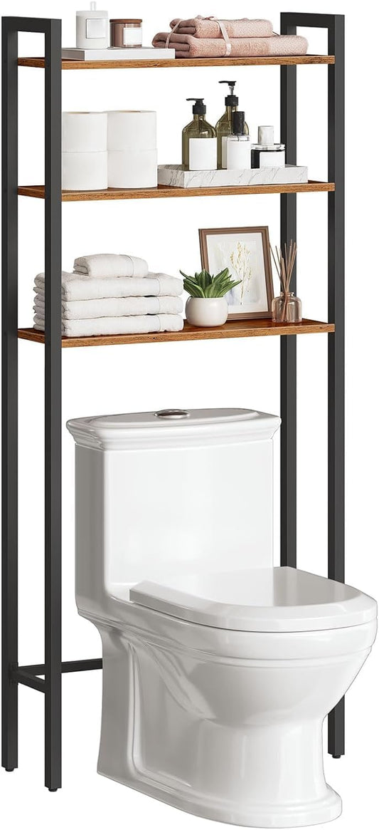 Signature Home Toiletkast / Badkamerrek met 3 planken, Wasmachinerek, Multifunctioneel industrieel rek, Retrostijl, Ruimtebesparend, Eenvoudig te monteren, Donkerbruin
