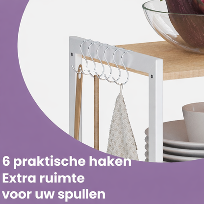 Signature Home Vrijstaand Keukenrek met Haken en Planken – Multifunctioneel Opbergrek voor Keuken, Bakkerij en Aanrecht