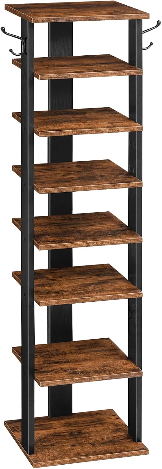 Signature Home Schoenenrek 8 Laags – Smal Schoenenrek met 2 Haken – Ruimtebesparende Schoenenkast – Stevig Schoenenopbergrek met 8 Niveaus – Schoenen Organizer voor Hal, Entree, Woonkamer en Slaapkamer
