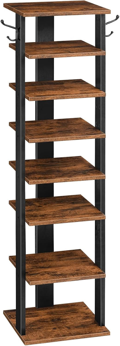 Signature Home Schoenenrek 8 Laags – Smal Schoenenrek met 2 Haken – Ruimtebesparende Schoenenkast – Stevig Schoenenopbergrek met 8 Niveaus – Schoenen Organizer voor Hal, Entree, Woonkamer en Slaapkamer
