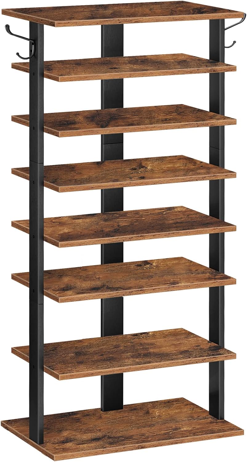 Signature Home Schoenenrek 8 Laags – Smal Schoenenrek 50 cm met 2 Haken – Ruimtebesparende Schoenenkast – Stevig Opbergrek voor Hal, Entree, Woonkamer en Slaapkamer