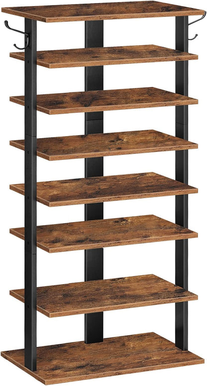 Signature Home Schoenenrek 8 Laags – Smal Schoenenrek 50 cm met 2 Haken – Ruimtebesparende Schoenenkast – Stevig Opbergrek voor Hal, Entree, Woonkamer en Slaapkamer