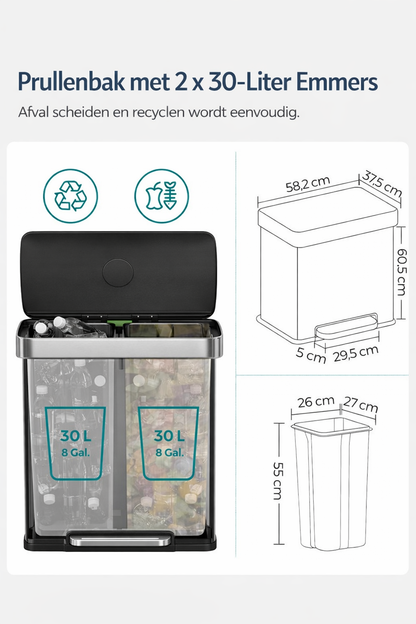 Signature Home Keukenvuilnisbak met Softclose Deksel – Stil Sluitende Prullenbak met Binnenemmer