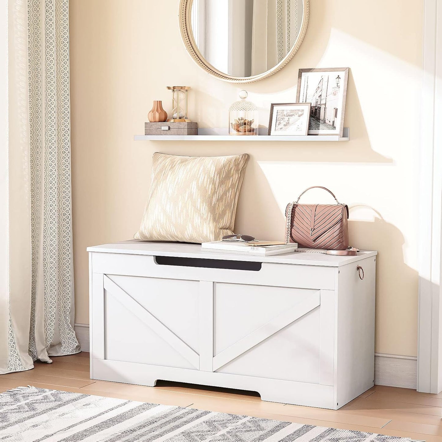 Signature Home Opbergkist met Deksel en Zitbank – 100 cm – Stevige Speelgoedkist met Opbergruimte en 2 Handgrepen – Voor Kinderkamer, Hal, Woonkamer – Wit