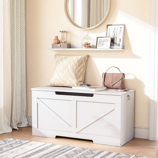Signature Home Opbergkist met Deksel en Zitbank – 100 cm – Stevige Speelgoedkist met Opbergruimte en 2 Handgrepen – Voor Kinderkamer, Hal, Woonkamer – Wit