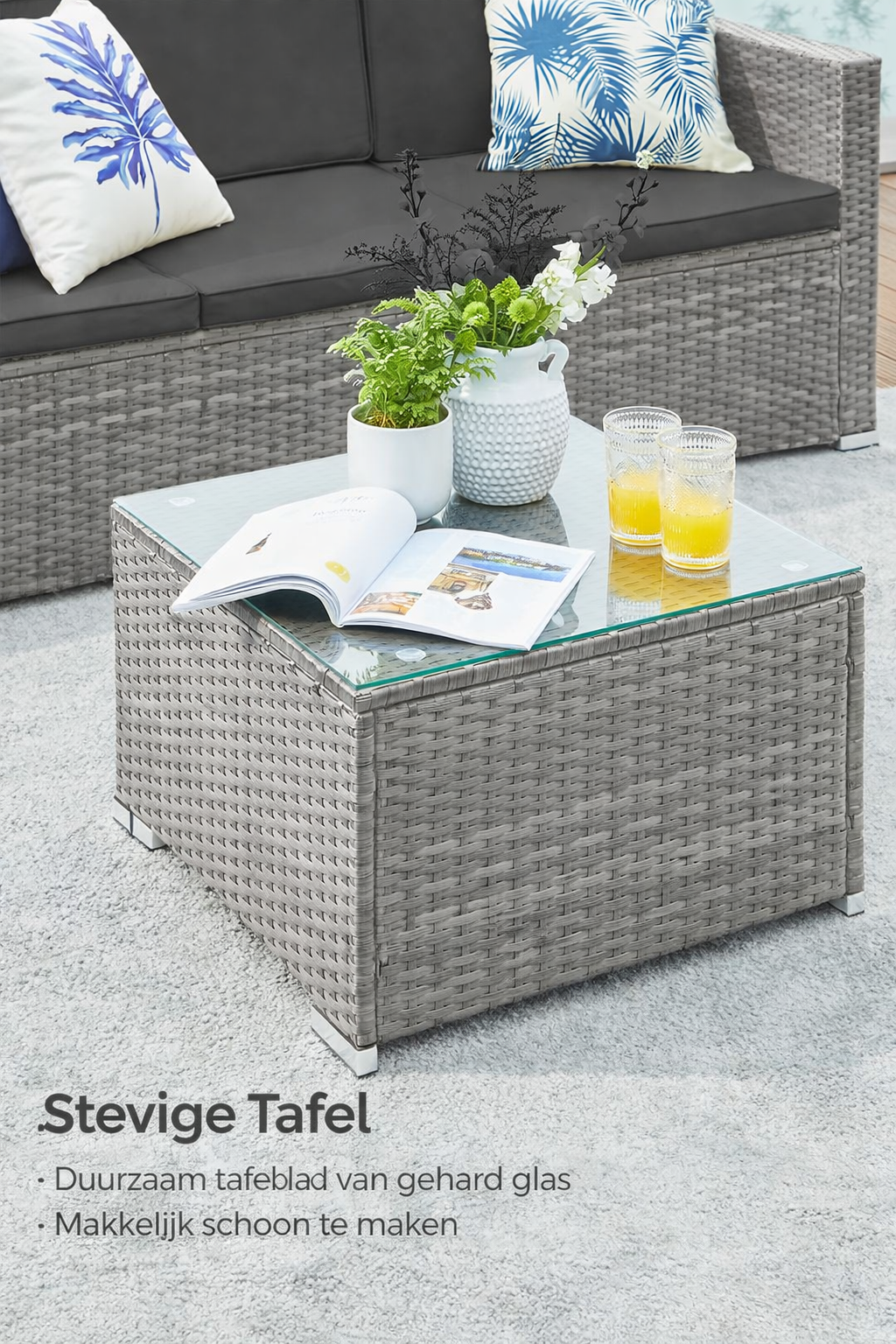 Signature Home Polyrattan Balkonset met Kussens en Glazen Tafel – Tuinset van PE Rotan, Comfortabele Balkon Meubels voor Buiten