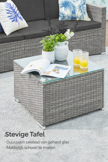 Signature Home Polyrattan Balkonset met Kussens en Glazen Tafel – Tuinset van PE Rotan, Comfortabele Balkon Meubels voor Buiten