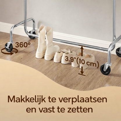 Signature Home Kledingrek met Wielen – Uitschuifbaar Garderoberek – Verstelbare Kledingstang voor Extra Ophangruimte