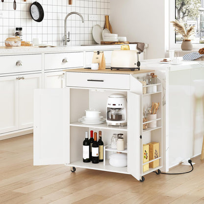 Signature Home Keukentrolley op Wielen met Werkblad en Stopcontacten – Verrijdbaar Kookeiland met Lade en Kruidenrek – Mobiele Keukenkast met Opbergruimte – Keukenwagen en Serveerwagen voor Keuken en Eetkamer – 80,8 x 38 x 86 cm