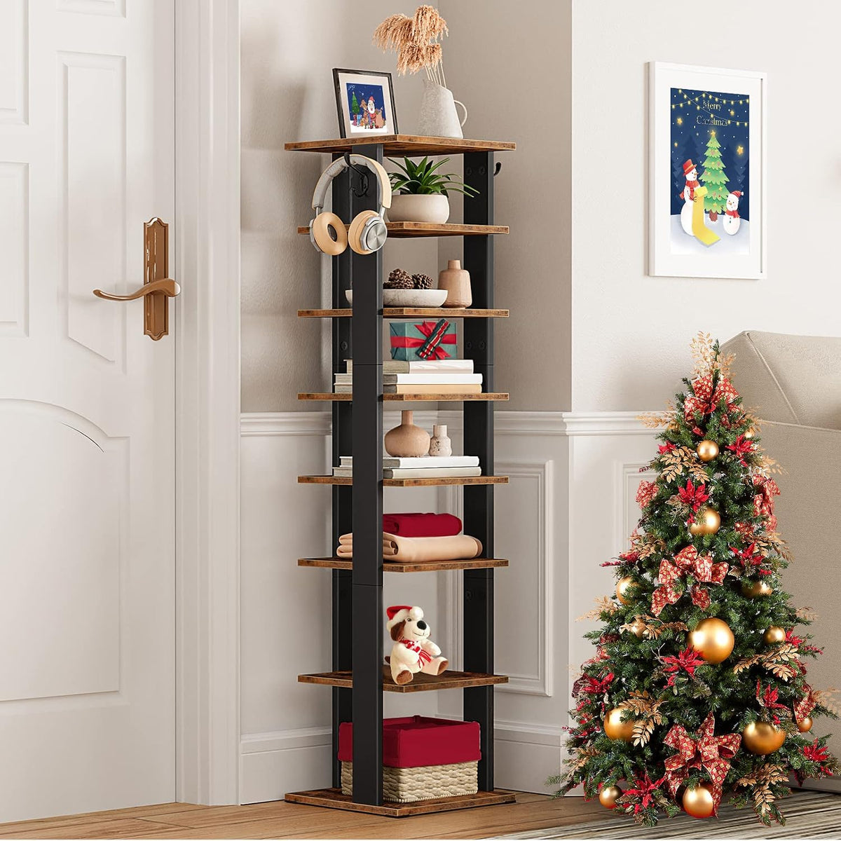 Signature Home Schoenenrek 8 Laags – Smal Schoenenrek met 2 Haken – Ruimtebesparende Schoenenkast – Stevig Schoenenopbergrek met 8 Niveaus – Schoenen Organizer voor Hal, Entree, Woonkamer en Slaapkamer