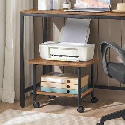 Signature Home Printertafel op Wielen – 2-Laags Printerstandaard met Opbergplank – Verrijdbaar Printerrek met Vergrendelbare Wielen – Stevig Metalen Frame – Industrieel voor Kantoor & Thuis