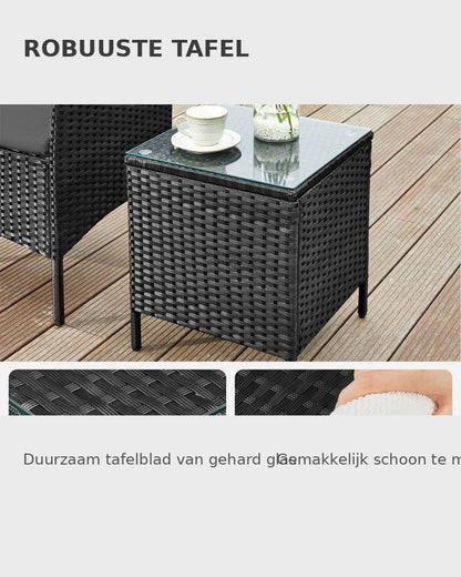 Signature Home Polyrattan Tuinset Zwart/Grijs – Balkonset van PE Rotan, Tuinmeubelen Set voor Buiten