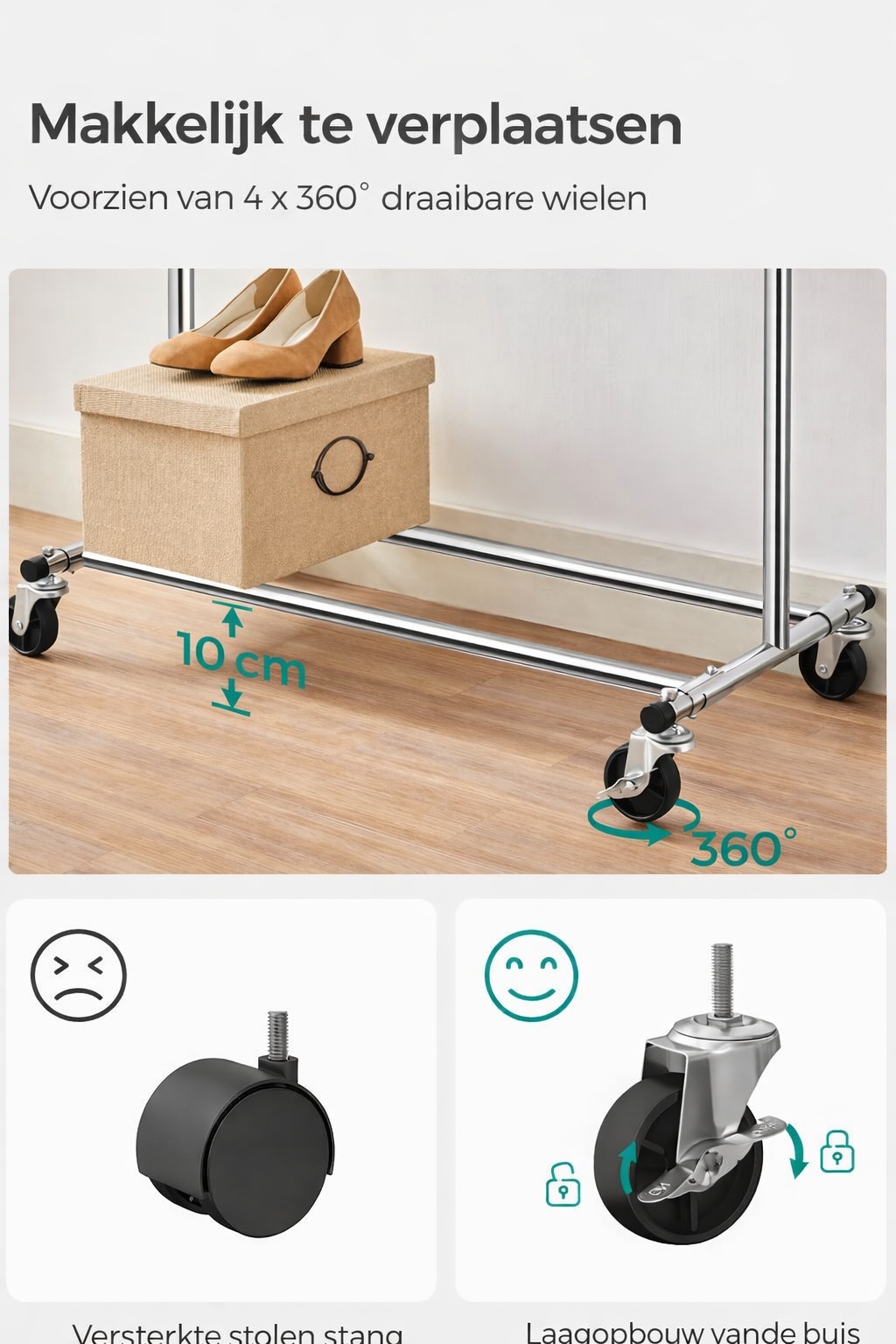 Signature Home Heavy Duty Kledingrek met Wielen – Metalen Garderoberek – 90 kg Draagvermogen