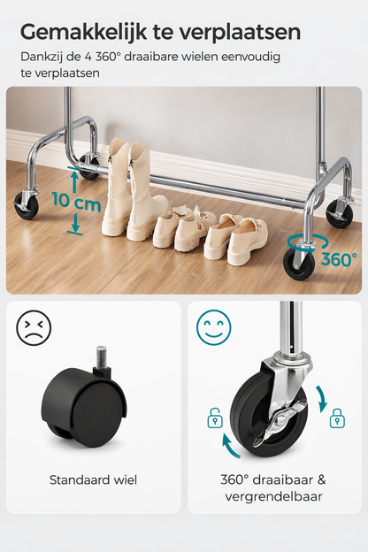 Signature Home Heavy Duty Kledingrek 130 kg – Extra Sterk Metalen Garderoberek met Wielen