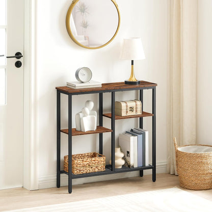 Signature Home Smalle Consoletafel 75 cm – Sidetable voor Hal, Entree en Gang, Haltafel, Smalle Bijzettafel, Industrieel Vintage, Presentatietafel voor Kleine Ruimtes, Rustiek Bruin/Zwart