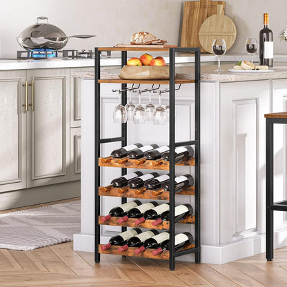 Signature Home Wijnrek voor 16 Flessen – Vrijstaand Flessenrek met Tafelblad en Wijnglashouder – Metalen Wijnflessenhouder & Flessenorganizer – Wijnrek voor Keuken, Bar, Eetkamer en Restaurant