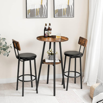 Signature Home Bartafel met 2 Ronde Tafelbladen – Hoge Bistrotafel – Smalle Statafel en Cafétafel – Compacte Bartafel voor Keuken, Woonkamer en Bar – Industrieel Design – Vintage Bruin/Zwart