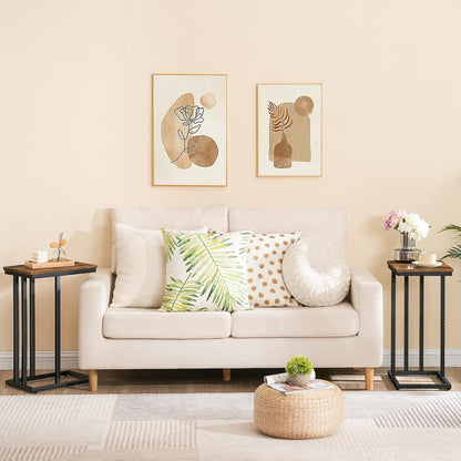 Signature Home C-Vormige Bijzettafel – Smalle Hoge Sofa Tafel – Laptoptafel voor Bank – Compacte Salontafel voor Kleine Ruimtes, Woonkamer & Slaapkamer – Rustiek Bruin
