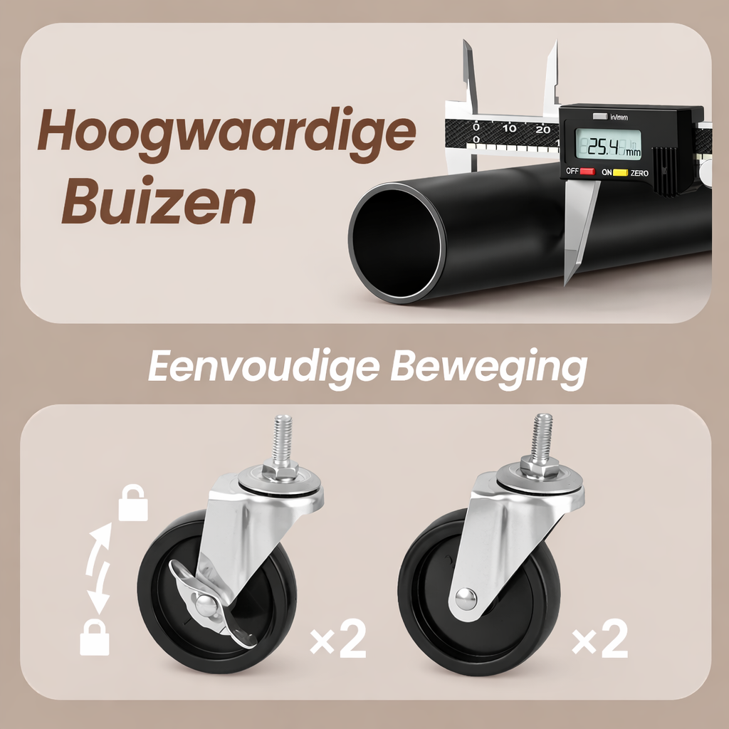 Signature Home Kledingrek op Wielen met 2 Kledingstangen en Onderplank – Verrijdbaar Garderoberek met Opbergrek