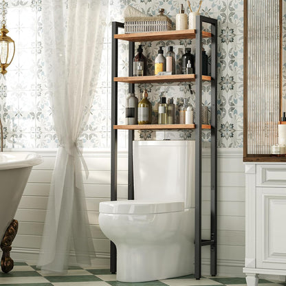 Signature Home Toiletkast / Badkamerrek met 3 planken, Wasmachinerek, Multifunctioneel industrieel rek, Retrostijl, Ruimtebesparend, Eenvoudig te monteren, Donkerbruin