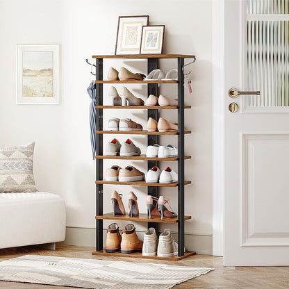 Signature Home Schoenenrek 8 Laags – Smal Schoenenrek 50 cm met 2 Haken – Ruimtebesparende Schoenenkast – Stevig Opbergrek voor Hal, Entree, Woonkamer en Slaapkamer