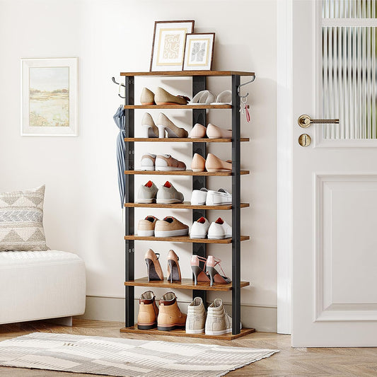 Signature Home Schoenenrek 8 Laags – Smal Schoenenrek 50 cm met 2 Haken – Ruimtebesparende Schoenenkast – Stevig Opbergrek voor Hal, Entree, Woonkamer en Slaapkamer