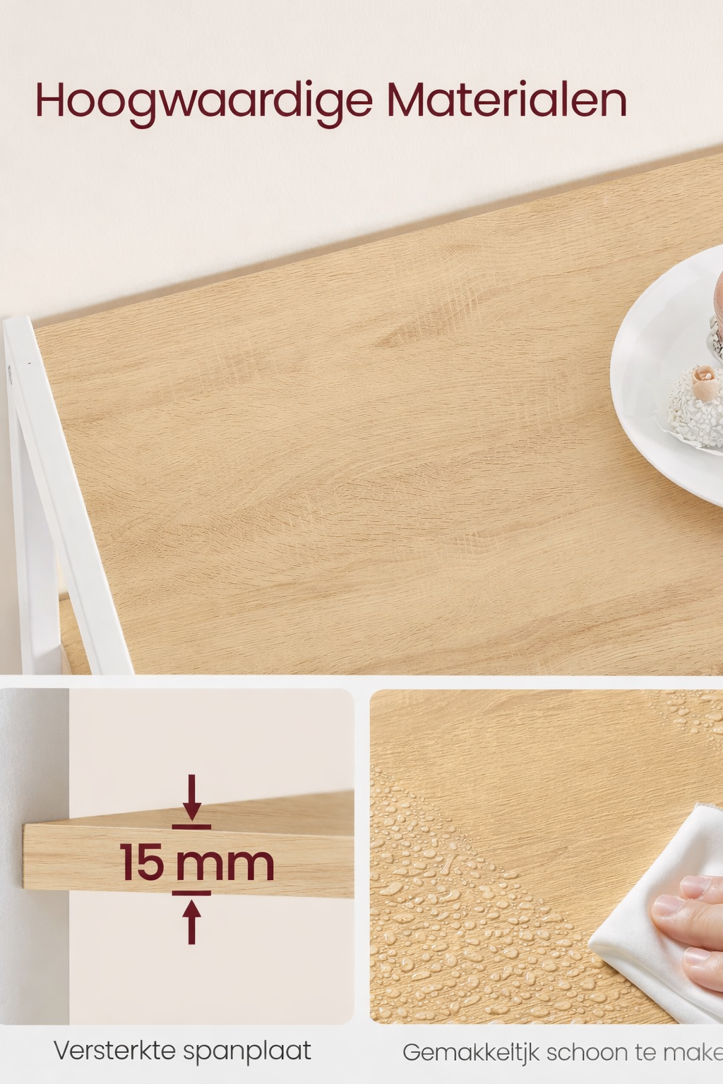 Signature Home Keukenrek met 2 Metalen Mandjes – Opbergrek Licht Walnootbruin & Wit|Keukenkast Organizer