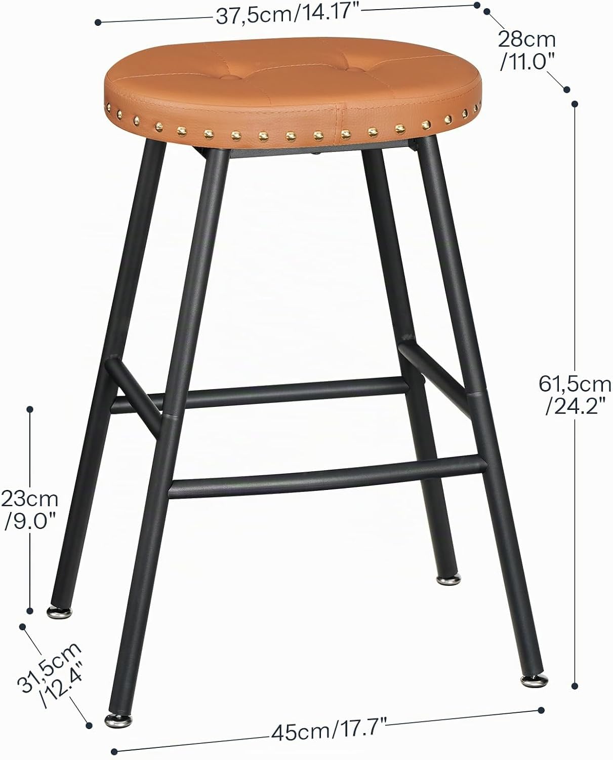 Signature Home Set van 2 Barkrukken met PU Leren Zitting – Industriële Barstoelen met Voetensteun – Keukenkrukken voor Keukeneiland, Bar, Eetkamer & Restaurant – Stevig Metalen Frame – Bruin/Zwart