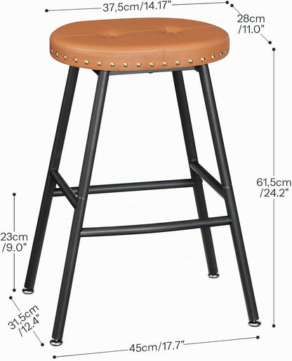 Signature Home Set van 2 Barkrukken met PU Leren Zitting – Industriële Barstoelen met Voetensteun – Keukenkrukken voor Keukeneiland, Bar, Eetkamer & Restaurant – Stevig Metalen Frame – Bruin/Zwart