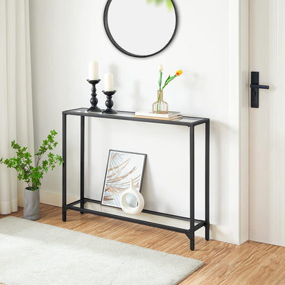 Signature Home Consoletafel met Planken – 100 cm Sidetable met Gehard Glazen Tafelblad – Smalle Haltafel & Bijzettafel – Moderne Opbergtafel voor Hal, Woonkamer en Entree