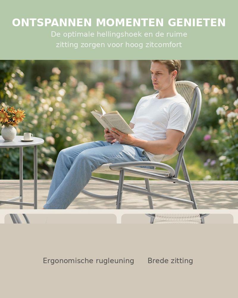Signature Home Tuinset 3-delig – Polyrattan Balkonset met Tafel en 2 Stoelen, PE Rotan Tuinmeubels in Duifgrijs