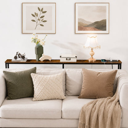 Signature Home Consoletafel - Console tafel - bijzettafel met Stopcontact 160 cm - Smalle Sidetable met Oplaadstation - Haltafel Achter Bank - Vintage Bruin/Zwart