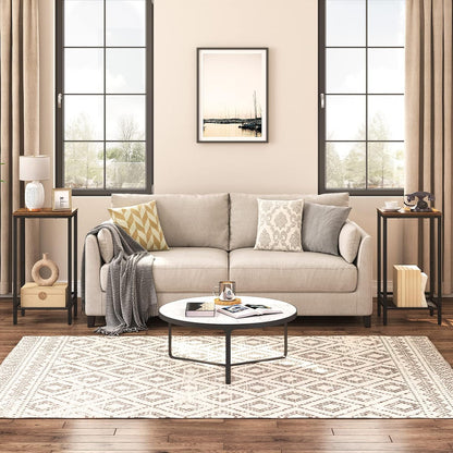 Signature Home Hoge Bijzettafel met Verstelbaar Metalen Roosterplank – Smalle Telefoontafel, Nachtkastje en Banktafel – Industriële Sidetable met Opbergruimte voor Woonkamer, Hal, Slaapkamer en Kantoor – 38 x 28 x 73,5 cm – Donkerbruin