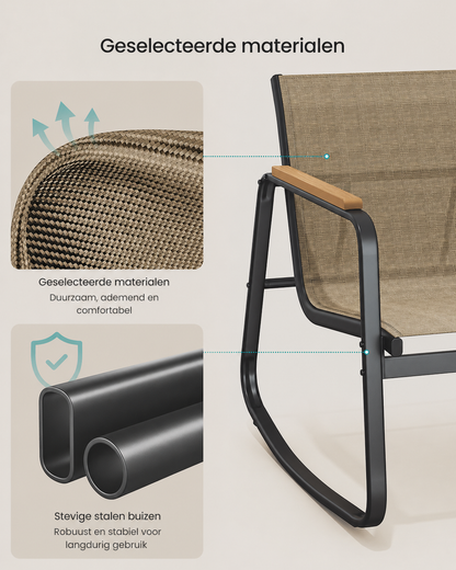 Signature Home Tuinmeubelset met 2 Schommelstoelen en Tafel – Geel-Bruin, Comfortabele Loungeset voor Tuin, Balkon en Terras