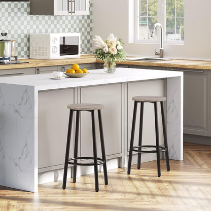 Signature Home Barkrukken Set van 2 – Ronde Barstoelen met Voetensteun, Stevig Metalen Frame, Industriële Keukenkrukken voor Ontbijtbar, Eetkamer en Pub, Greige en Zwart