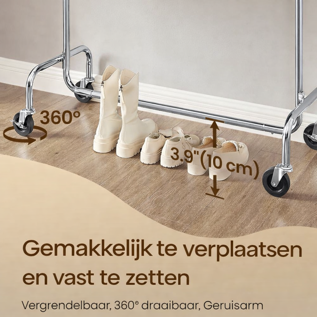 Signature Home Kledingrek met Wielen – Uitschuifbaar Garderoberek – Verstelbare Kledingstang voor Extra Ophangruimte