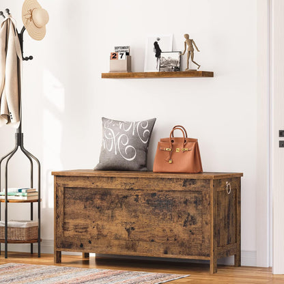 Signature HomeHouten Opbergkist 100 x 40 x 48 cm – Grote Speelgoedkist met Deksel – Opbergbank voor Dekens & Speelgoed – Bedbank / Dekenbox voor Slaapkamer, Hal en Woonkamer – Rustiek Bruin