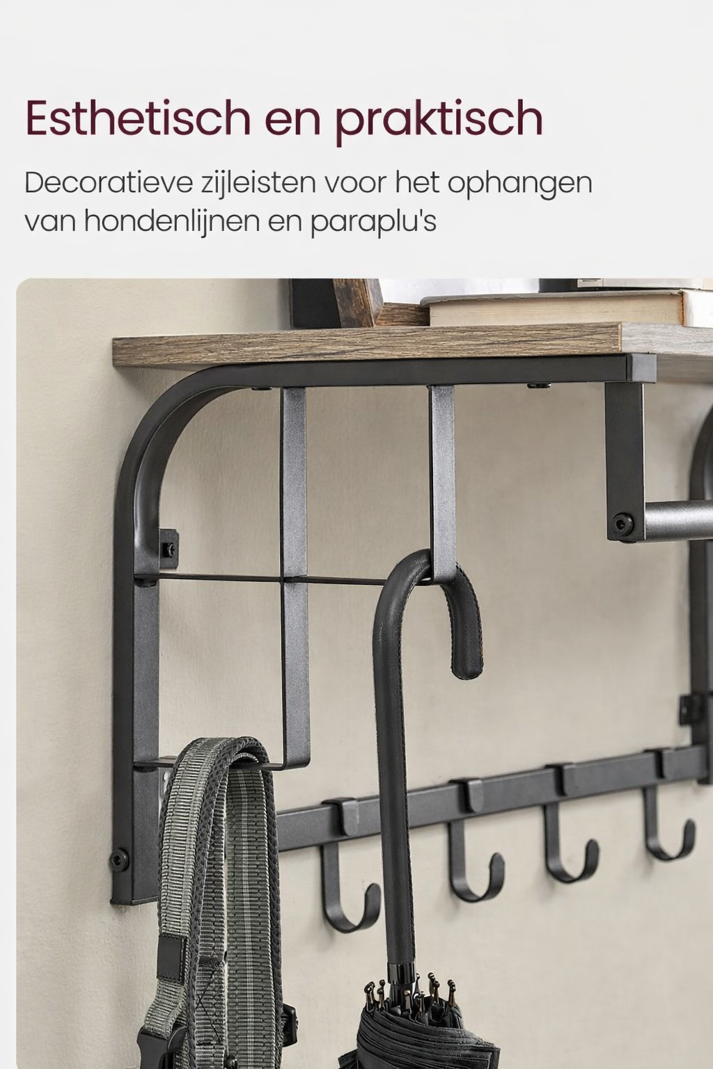 Signature Home Wandkapstok met Plank – Wandgarderobe met Kapstokhaken voor Jassen, Tassen en Accessoires