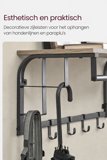 Signature Home Wandkapstok met Plank – Wandgarderobe met Kapstokhaken voor Jassen, Tassen en Accessoires