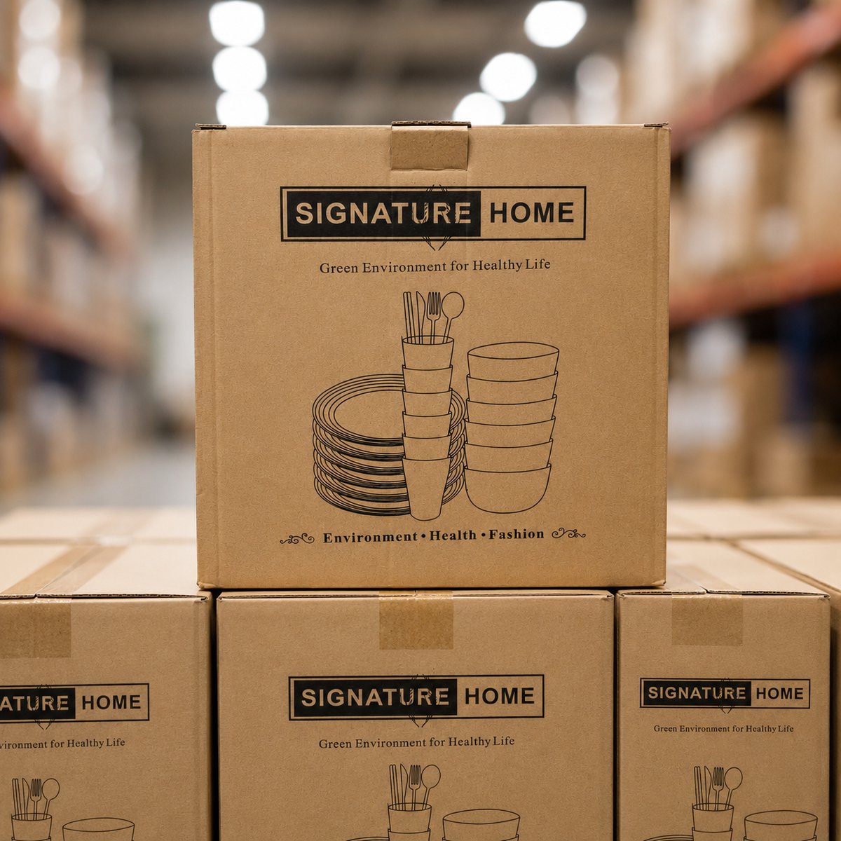 Signature Home 24 stuks onbreekbare serviesset, herbruikbaar, campingserviesset voor 6 personen, plastic servies, picknick, lichte kunststof serveerborden, kommen, bestekset Beige