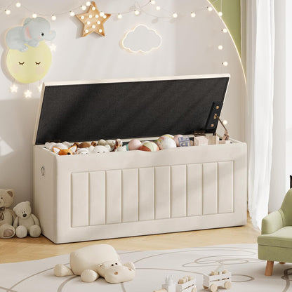 Signature Home 100 cm Speelgoedkist met Fluwelen Bekleding – Opbergbank met Scharnier en Handgrepen, Schoenenbank met Opbergruimte voor Kinderkamer en Woonkamer – Beige