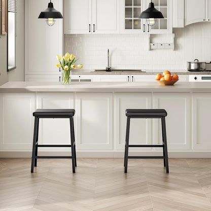 Signature Home Set van 2 Barkrukken – Zwarte Barstoelen met PU-Leren Zitting, Comfortabel Gevoerd & Eenvoudig te Monteren voor Keuken, Bar en Eetkamer