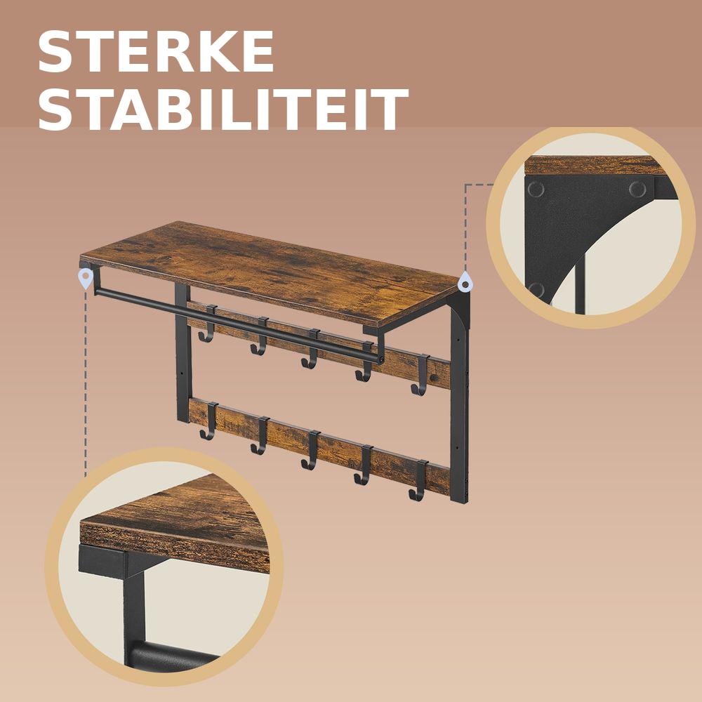 Signature Home Wandkapstok met Plank – Kapstok Wand met 10 Afneembare Haken, Wandplank met Kapstok voor Hal, Gang en Slaapkamer