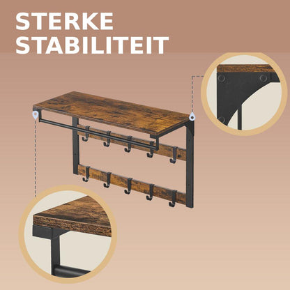 Signature Home Wandkapstok met Plank – Kapstok Wand met 10 Afneembare Haken, Wandplank met Kapstok voor Hal, Gang en Slaapkamer