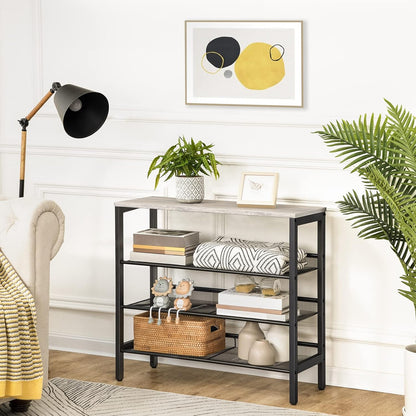 Signature Home 4-Laags Schoenenrek met Verstelbare Rechte of Schuine Planken – Schoenenbank met 3 Metalen Roosterplanken – Stevig Schoenenrek voor Hal, Entree en Slaapkamer – Greige/Zwart