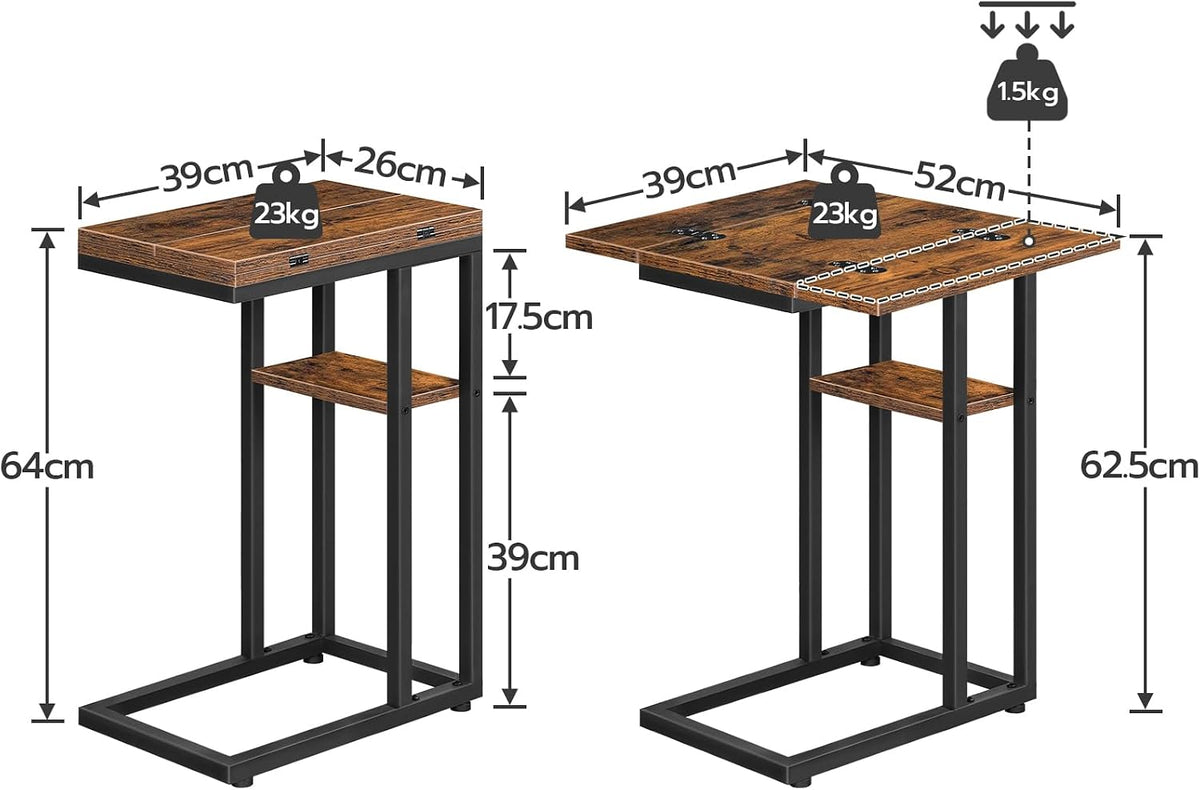 Signature Home C-Vormige Bijzettafel – Opvouwbare Sofa Tafel met Opbergplank – Smalle Salontafel & Snacktafel – Bedtafel voor Woonkamer en Slaapkamer – Ruimtebesparend Design